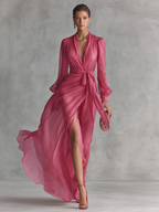 Rosa Chiffon KLeid V-Hals