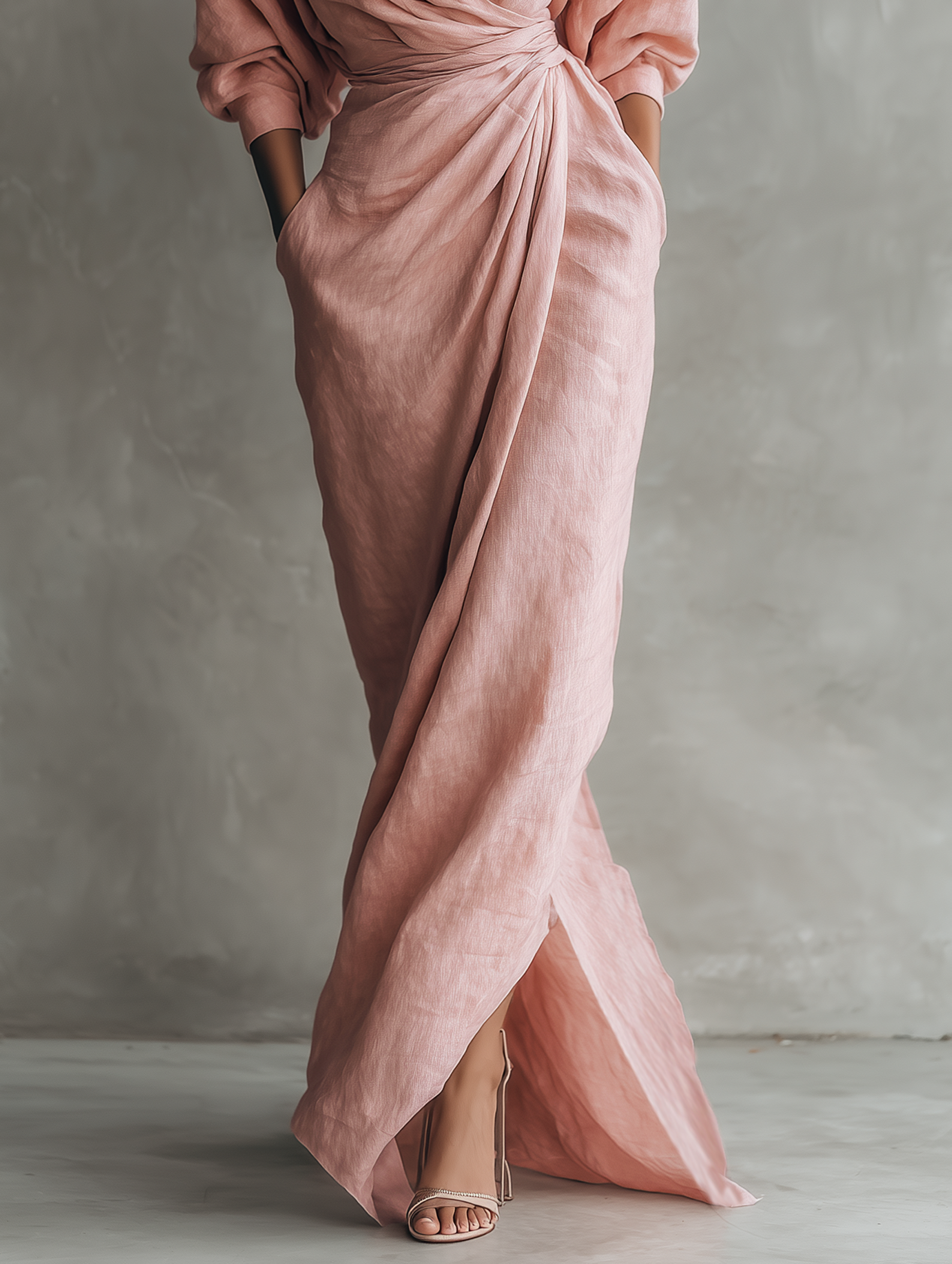 Rosa Maxi Kleid V-Hals