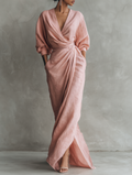 Rosa Maxi Kleid V-Hals