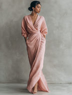 Rosa Maxi Kleid V-Hals