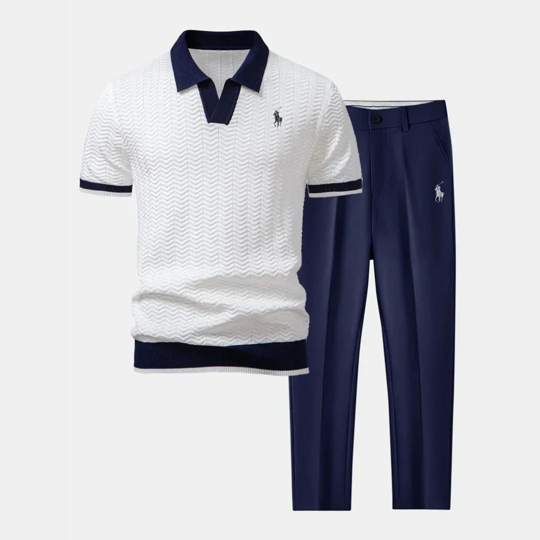 V-Ausschnitt-Poloshirt & Schlanke Anzughose