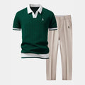 V-Ausschnitt-Poloshirt & Schlanke Anzughose