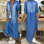 Andrea™ – Langes Kleid in Jeansoptik mit Seitenschlitz