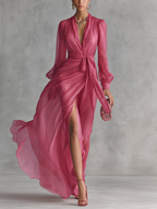 Rosa Chiffon KLeid V-Hals