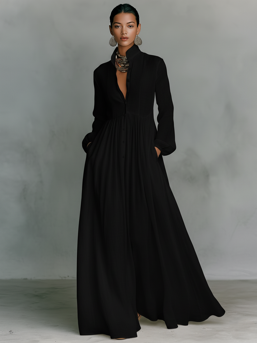 Patchwork Maxi Kleid Stehkragen