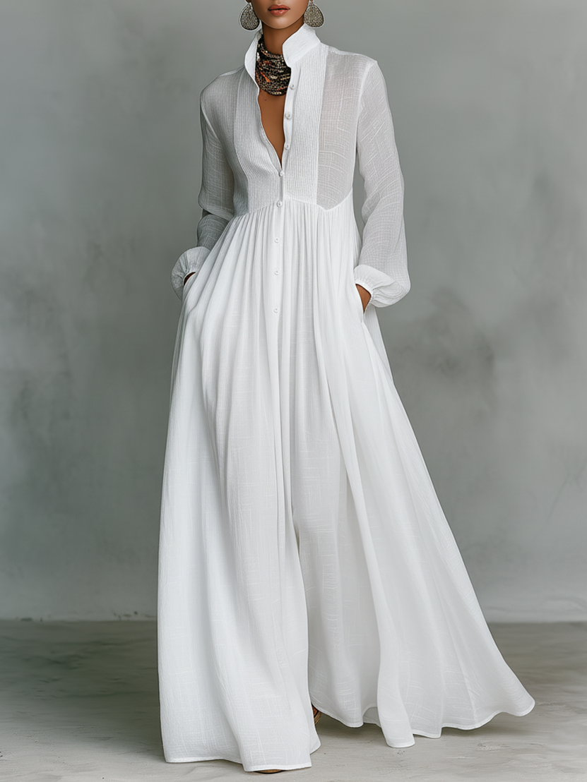 Patchwork Maxi Kleid Stehkragen