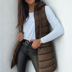 Sophia™ | Lange Steppweste mit Kapuze