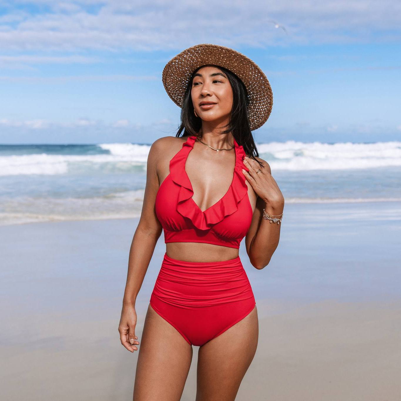 Super Bloom Bikini mit Rüschen und formender High-Waist-Bikinihose