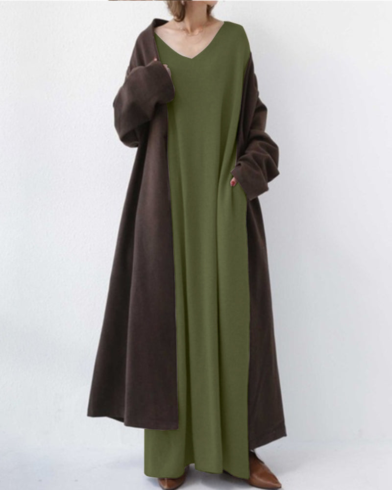 Serenya™ - Modisches Kleid mit langen Ärmeln und V-Ausschnitt