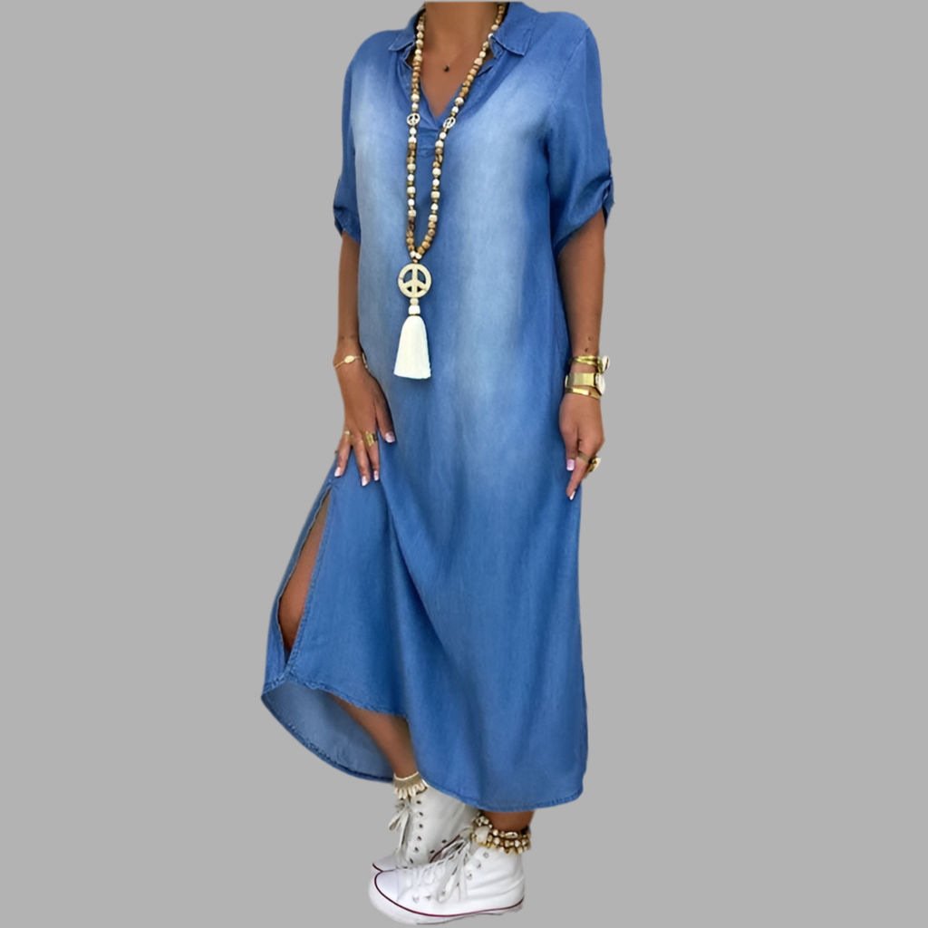 Andrea™ – Langes Kleid in Jeansoptik mit Seitenschlitz