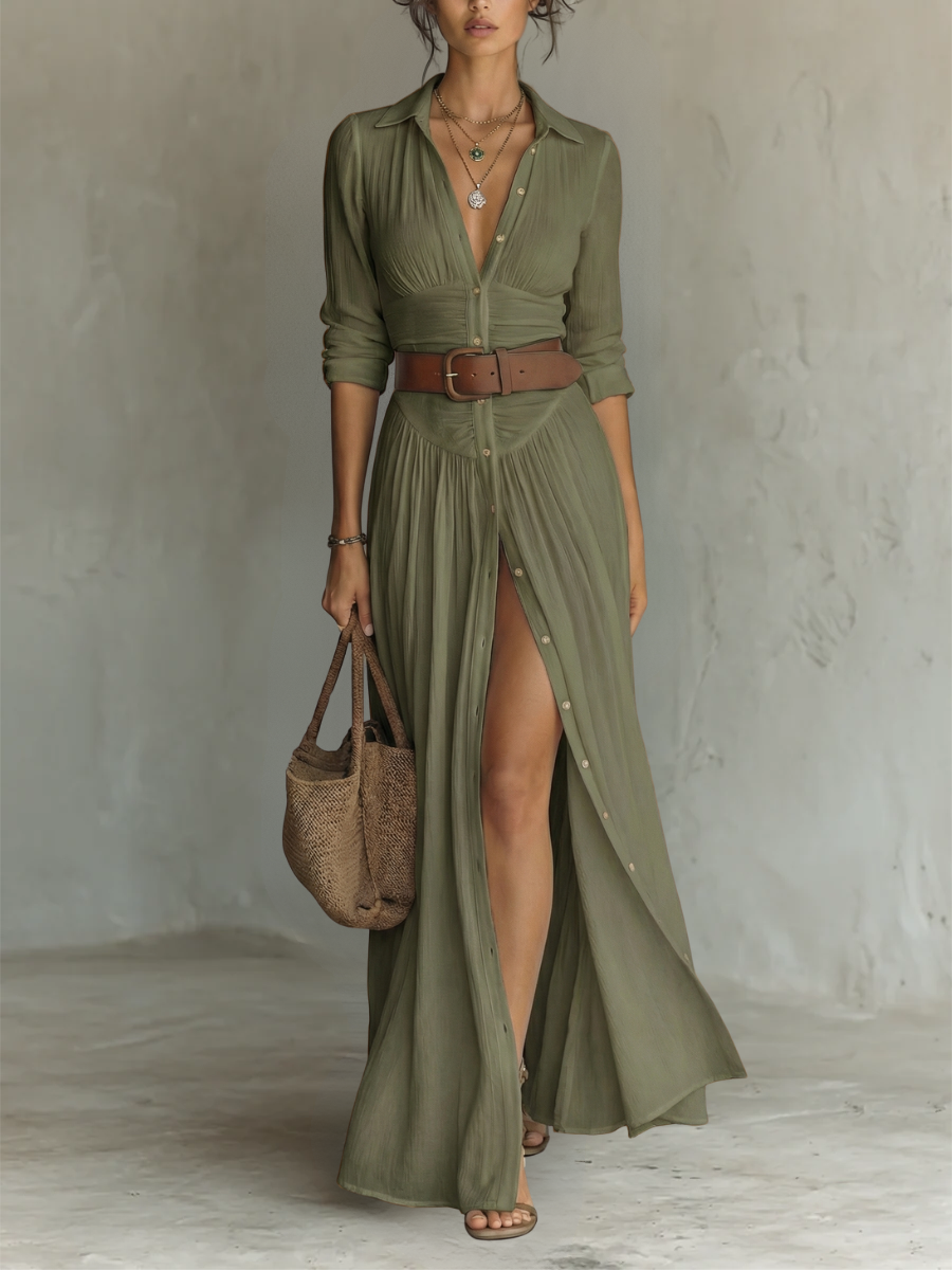Maxikleid Reverskragen Langarm