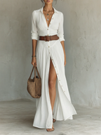 Maxikleid Reverskragen Langarm