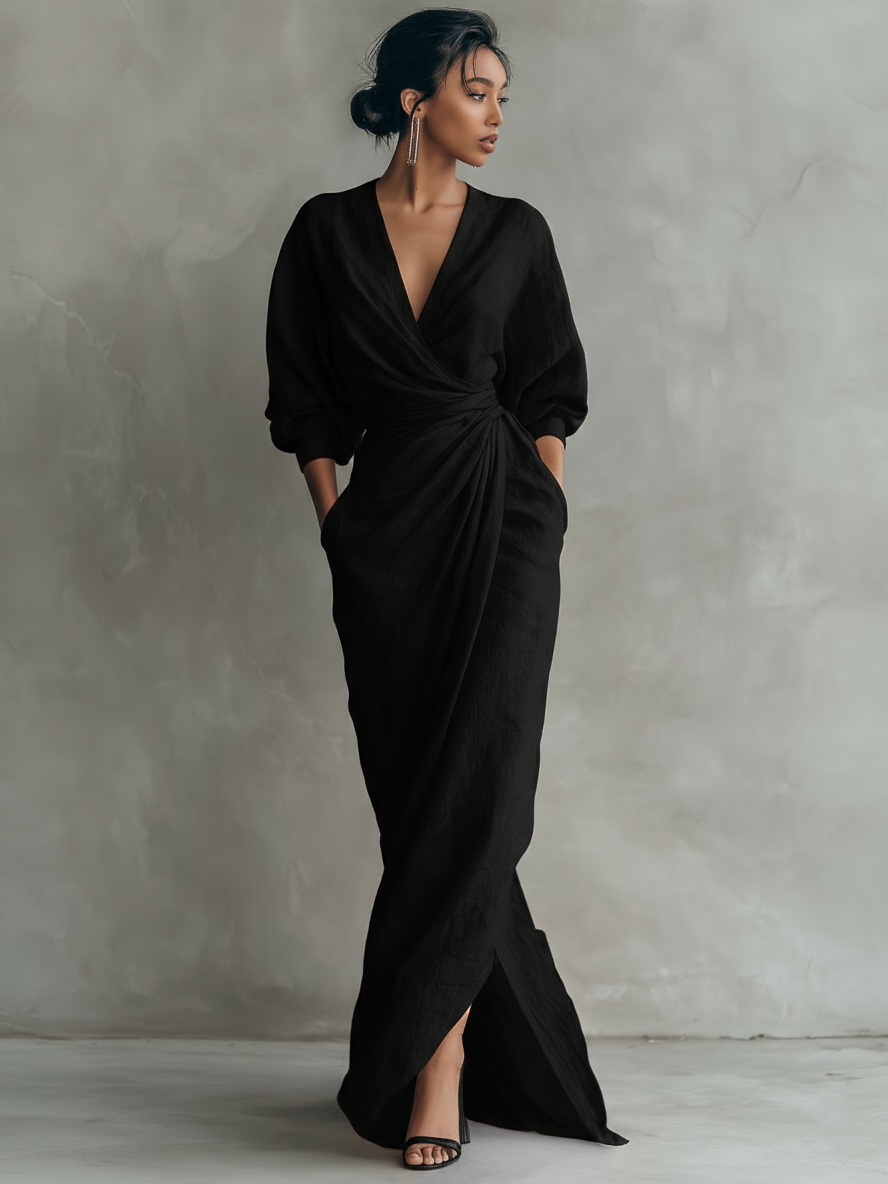 Rosa Maxi Kleid V-Hals