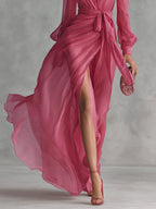 Beatrice | Elegantes Chiffon-V-Ausschnitt-Langkleid mit Taillengürtel