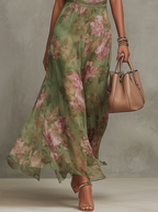 Florence | Grünes florales Chiffon-Halter-Maxikleid