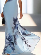 Victoria | Satin-Tintenprint Schulterfreies Maxikleid