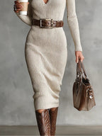 Ayesha™ - Elegantes Geripptes Strickkleid