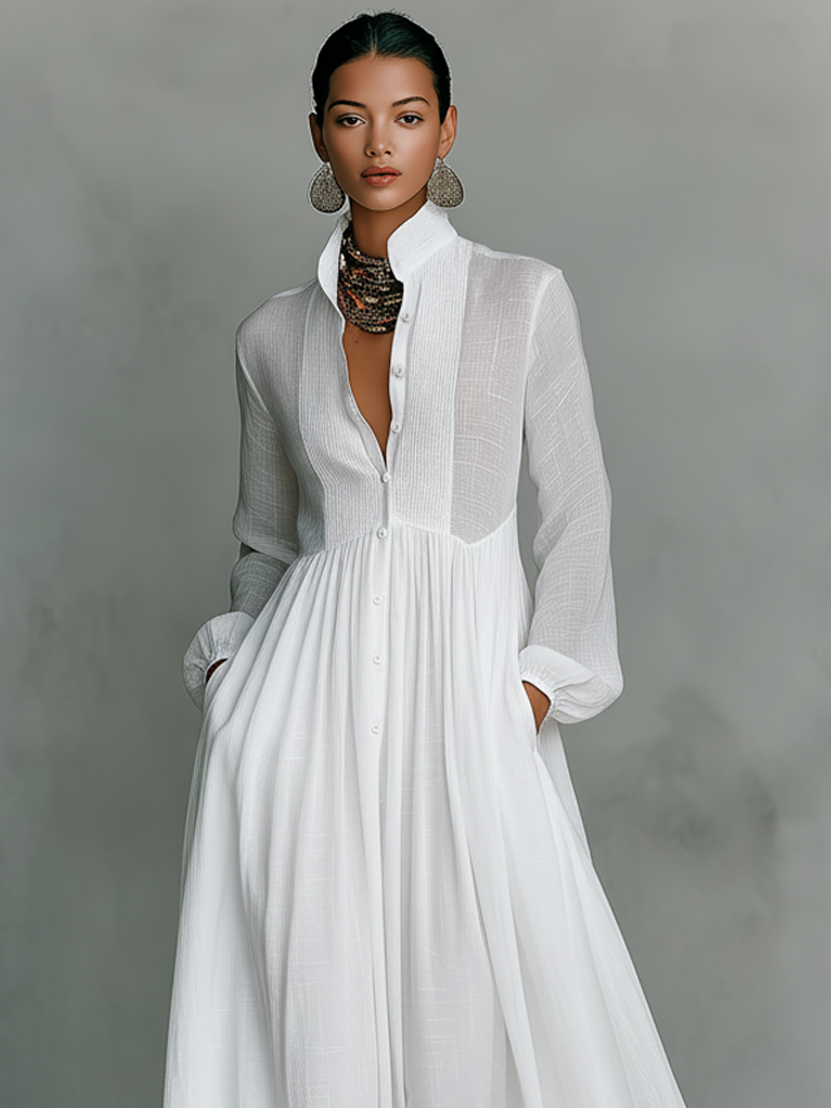 Patchwork Maxi Kleid Stehkragen