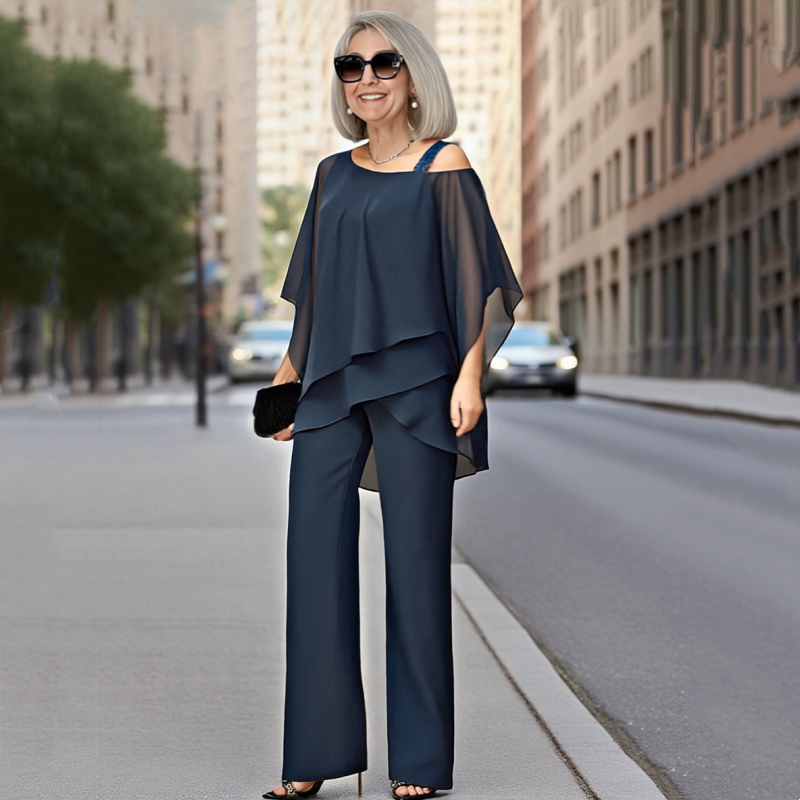 Chiffon-Oberteil & Weite Hose