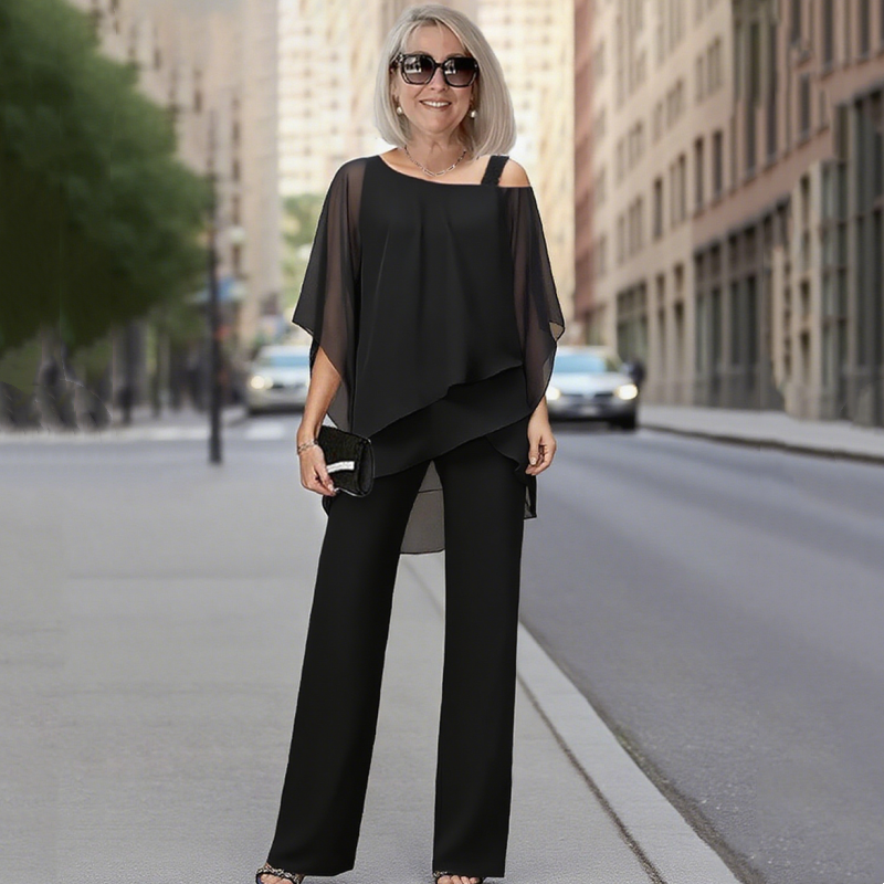 Chiffon-Oberteil & Weite Hose
