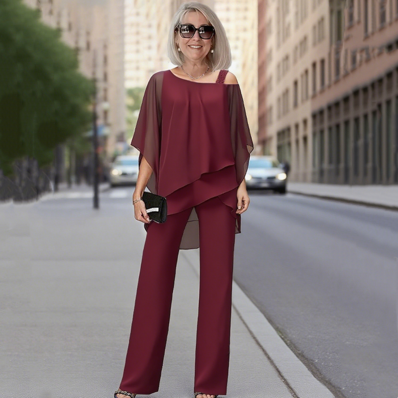 Chiffon-Oberteil & Weite Hose